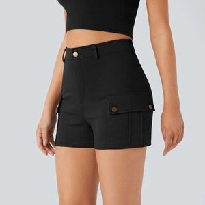 Halara High Waisted Side Flap Pocket Casual Cargo Shorts Black Size M